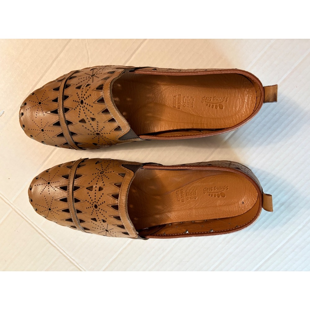 Spring Step Tan Leather Laser Cut Perforated Loafers Flats Turkey Size 41 - Picture 3 of 9